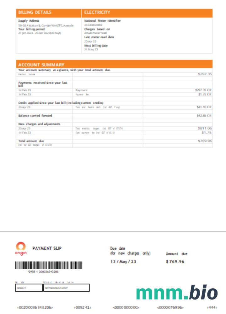 Origin rachunek za usługi komunalne, Strona 2